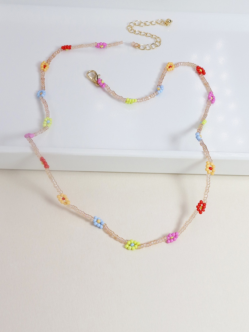 HangZhi Summer Sweet Choker Colorful Flowers Transparent Crystal Acrylic Beaded Clavicle Necklace for Women Jewelry