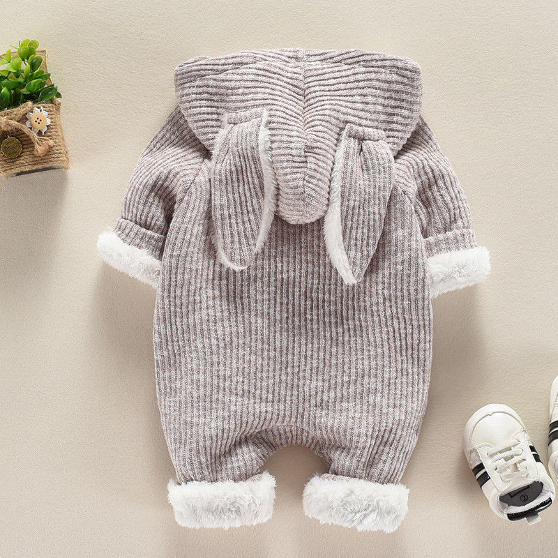 Baby Herfst Winter Kleding Peuter Baby Jongens Meisjes Warm Konijn Oren Capuchon Romper Jumpsuit Outfits Cashmere Cartoon Rits Up