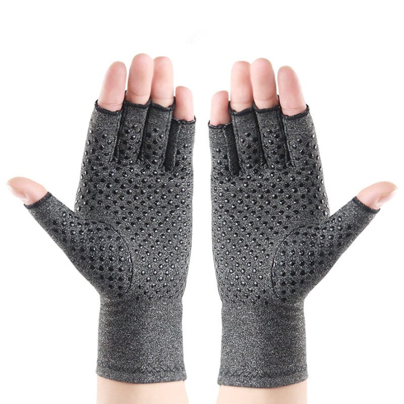 1 Paar Compressie Handschoenen Hand Koper Artritis Handschoenen Gezamenlijke Pijnbestrijding Half Vinger Antislip Therapie Handschoenen Voor Vrouwen mens: B Gray / S