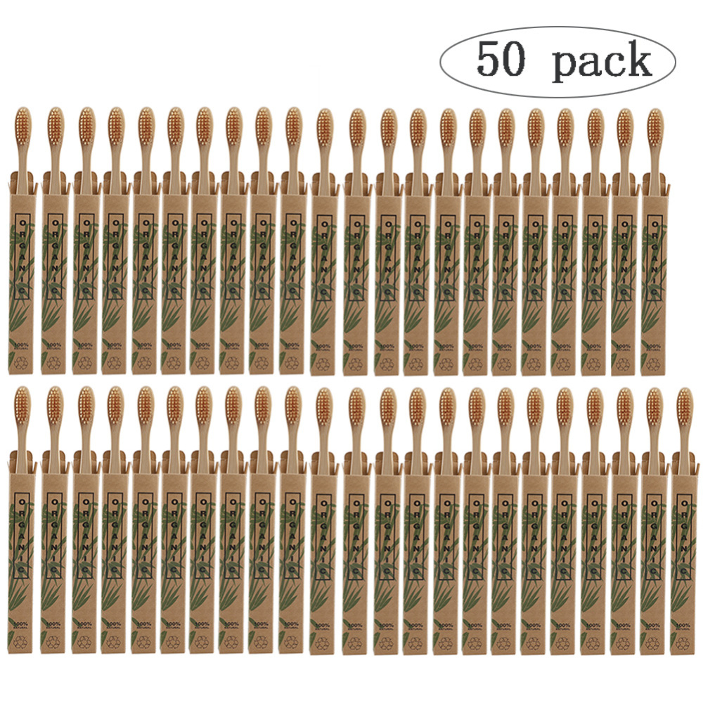 50pcs Natural Bamboo Toothbrush Wood Toothbrushes Soft Bristles Capitellum Fiber Teeth brush Eco-Friendly Oral Tooth Care: Beige