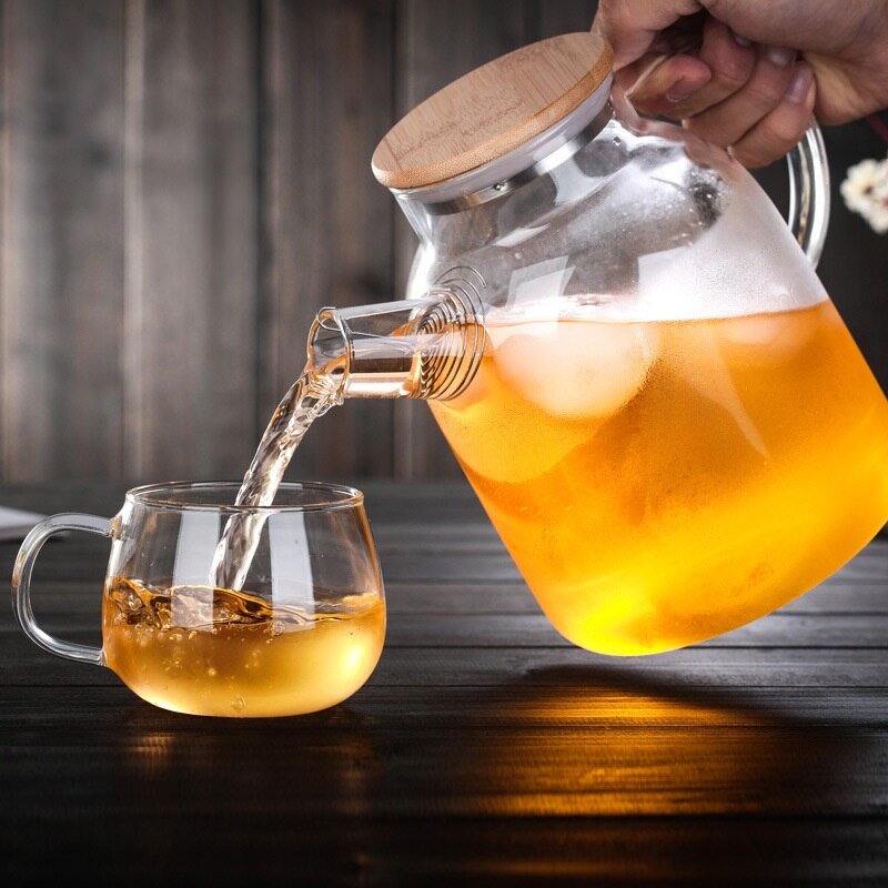 Tea Pot Set Heat-resistant Glass Jug Can Be Heated Bamboo Lid Large Capacity Borosilicate Glass Kongfu Tea Set Kitchen Supplies