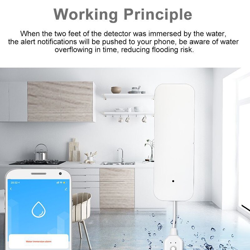 Smartlife App Wifi Water Sensor Water Lek Detector Alarm Home Control IP67 Werkt Met Tuyasmart / Smart Leven App installat