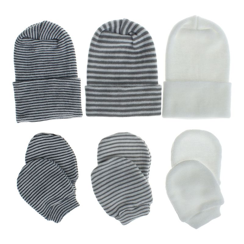 2 pièces bébé anti-rayures doux coton gants Double couches ensemble de chapeaux Protection éraflure mitaines plus casquette Kits