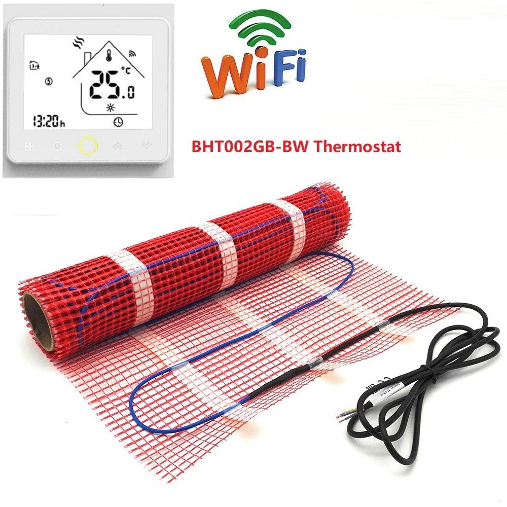 50cmX1m Warm Floor Heating Mat 220V 150w/m2 Room Heater with WiFi Thermostat: with BHT002GB-BW