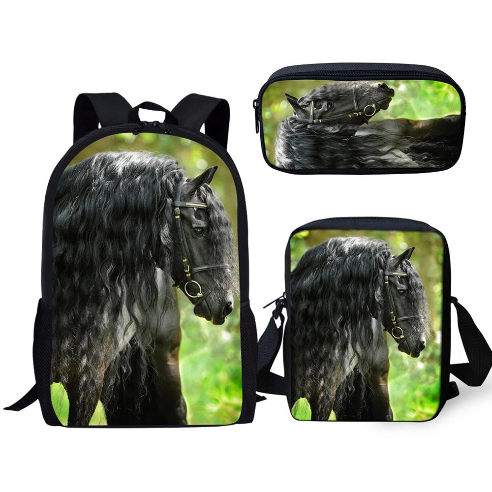 3 stuks/set met een mooi fries paard print patroon schooltas voor jongens tienermeisjes rugzakken kinderen studenten reistas