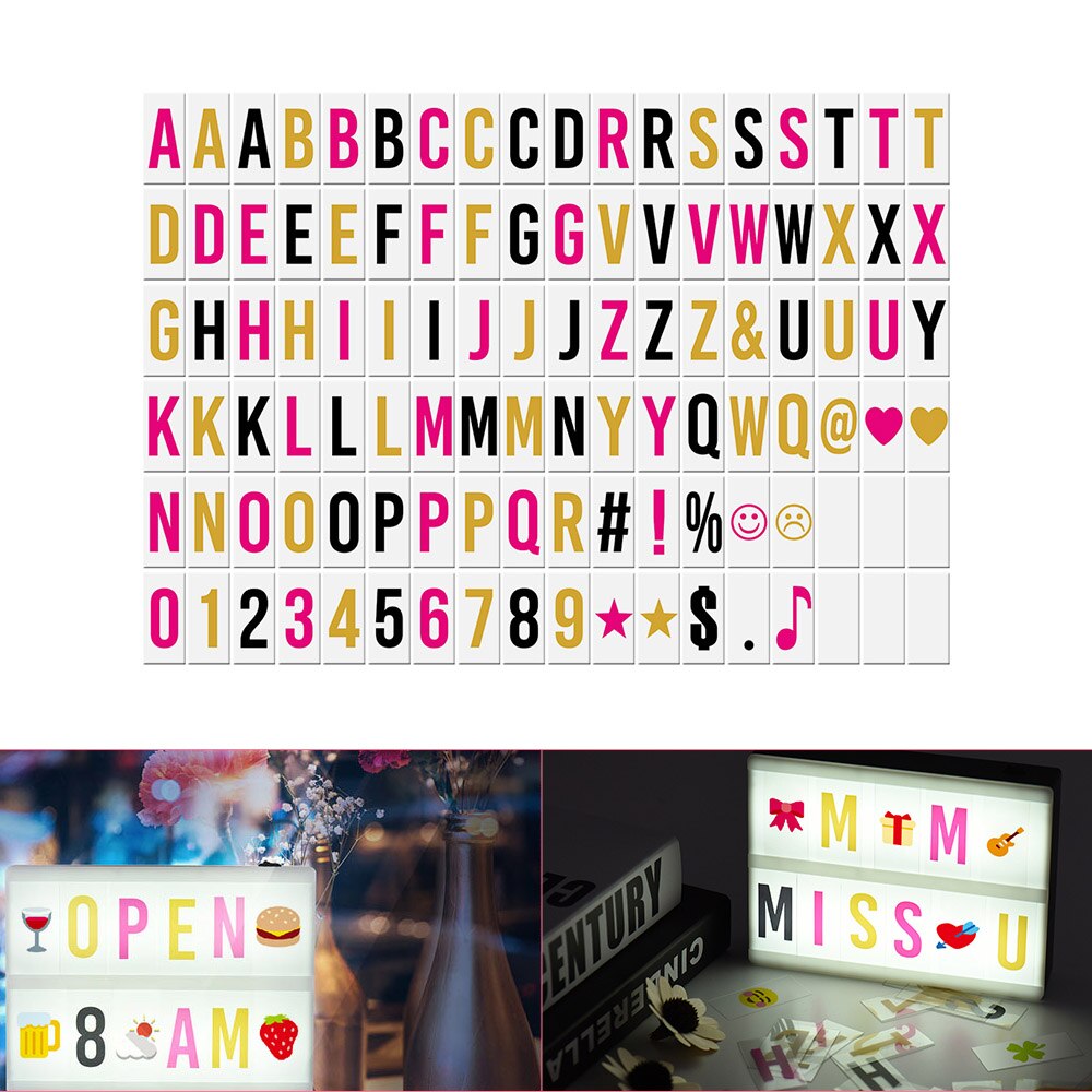 102 stk udskiftelige bogstaver tal symboler tegn kort gratis kombination til diy led biograf lysboks opslagstavle