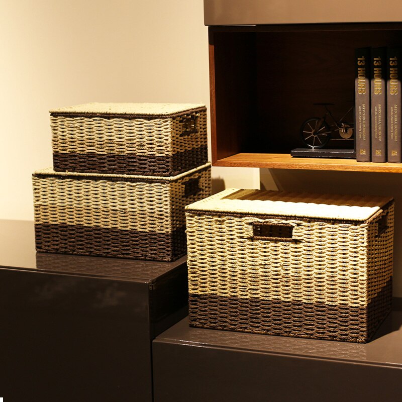 Desktop garden storage box with lid box sundries storage box paper rattan snacks toys clothing finishing basket