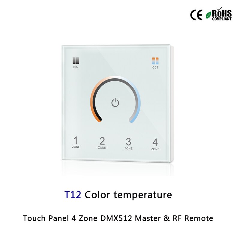 T11/T12/T13/T14 Panel táctil de 4 zonas RGB DMX512 Master y mando a distancia RF para un solo color/temperatura de color/RGB/tira led RGBW: T12