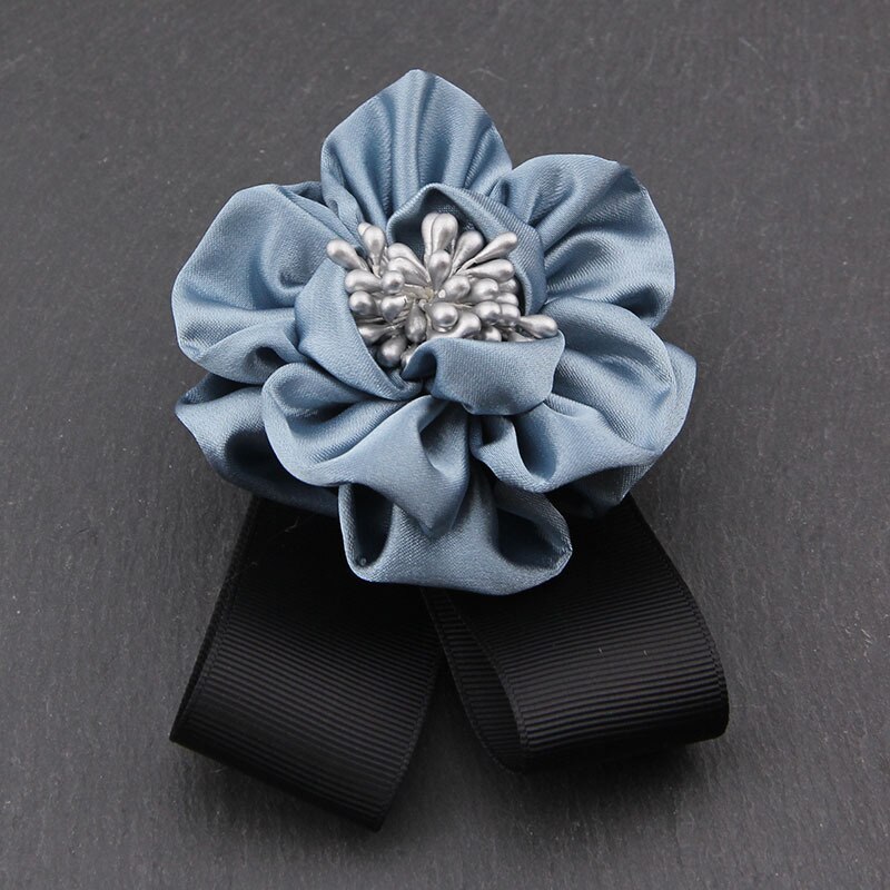 Koreanisch Stoff Band Bogen Brosche Rose Blume Bowknot Krawatten Korsage Broschen Kragen Stift für Frauen Kleidung Zubehör: blau