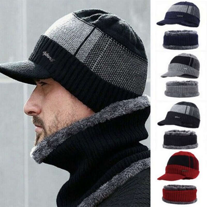 Ensemble de bonnets et écharpes en laine pour homme et femme, Bonnet tricoté, cagoule, masque Gorras, hiver