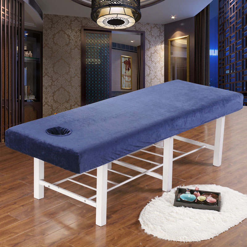 Dik hoeslaken van kristalfluweel, massagetafel voor schoonheidssalon, huidvriendelijk massagelaken, spa-bedovertrek met gaten.: Koningin / Zwart