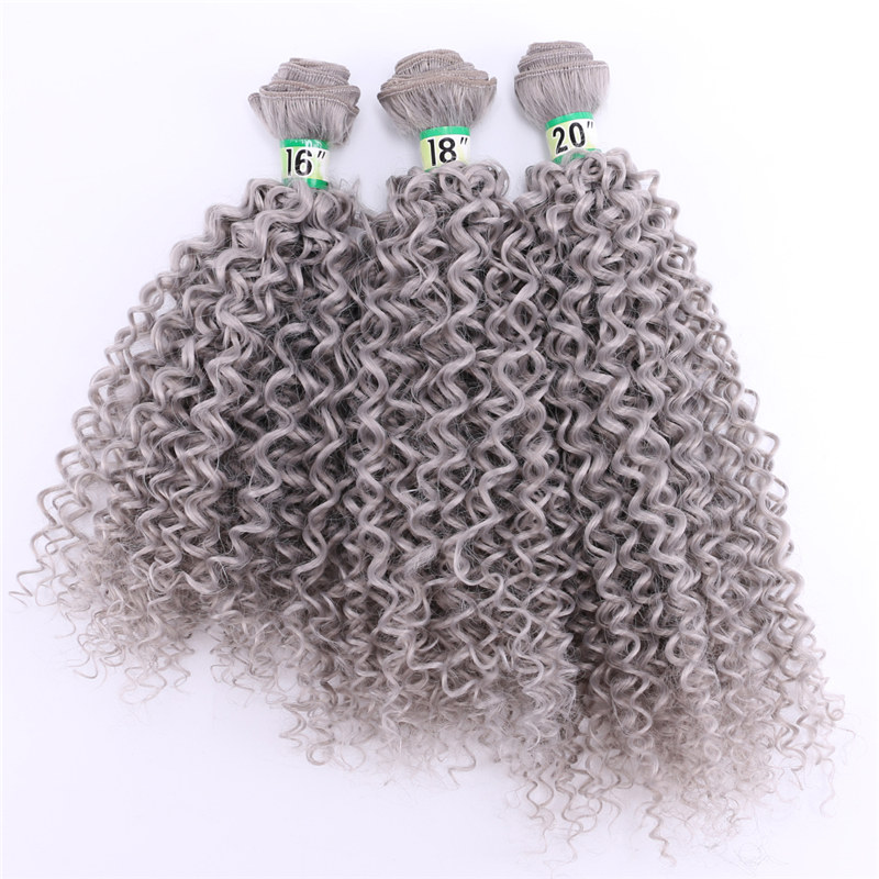 Tissage synthétique Afro crépu bouclé gris clair | Lot de 3 pièces de mèches 210 à haute température: Dark grey