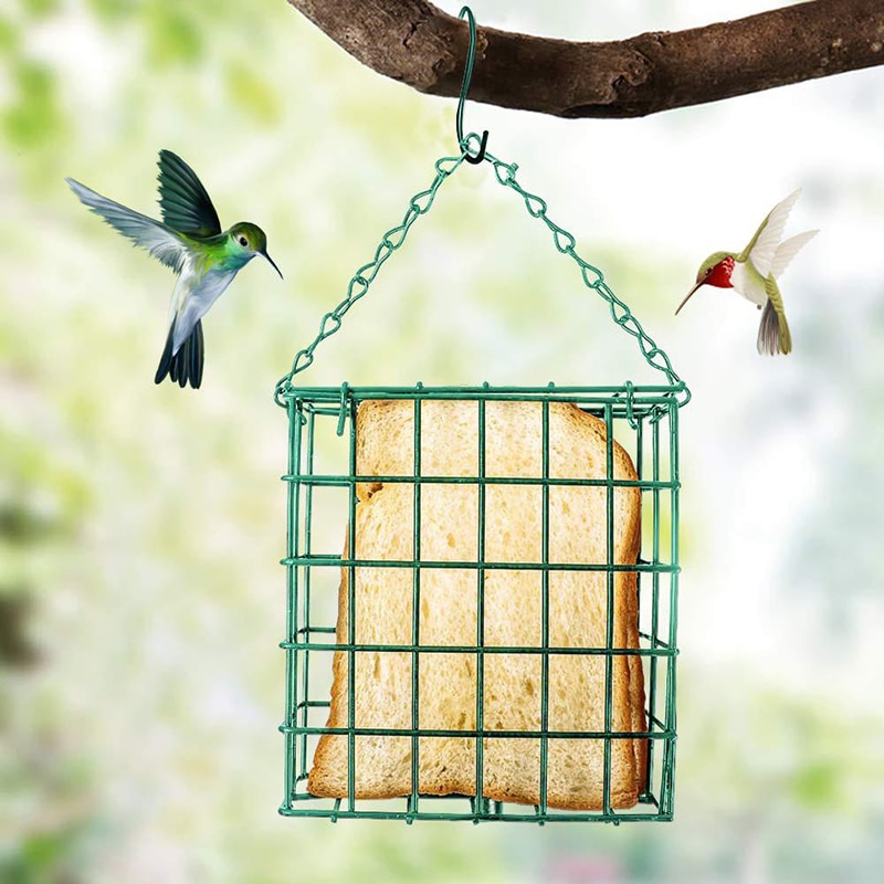 Bird Feeder Green Cube Cage Food Container Outdoor Wild Parrot Feeding Hanging Tree Portable Fruit Vegetable Park Garden