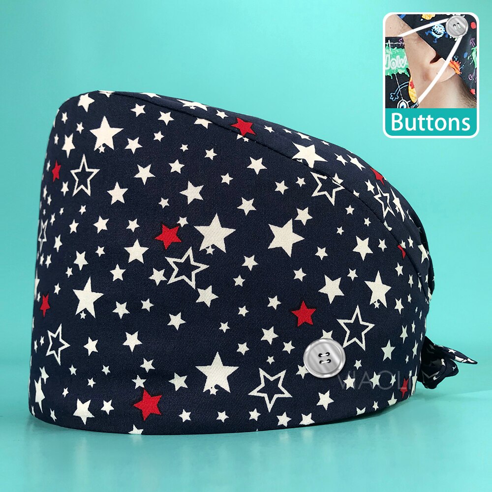 Health Workers Frosted Hat Laboratory operator work cap Beauty salon Print Hat adjustable Scrub Cap working Clean hat Spa Caps: 22050