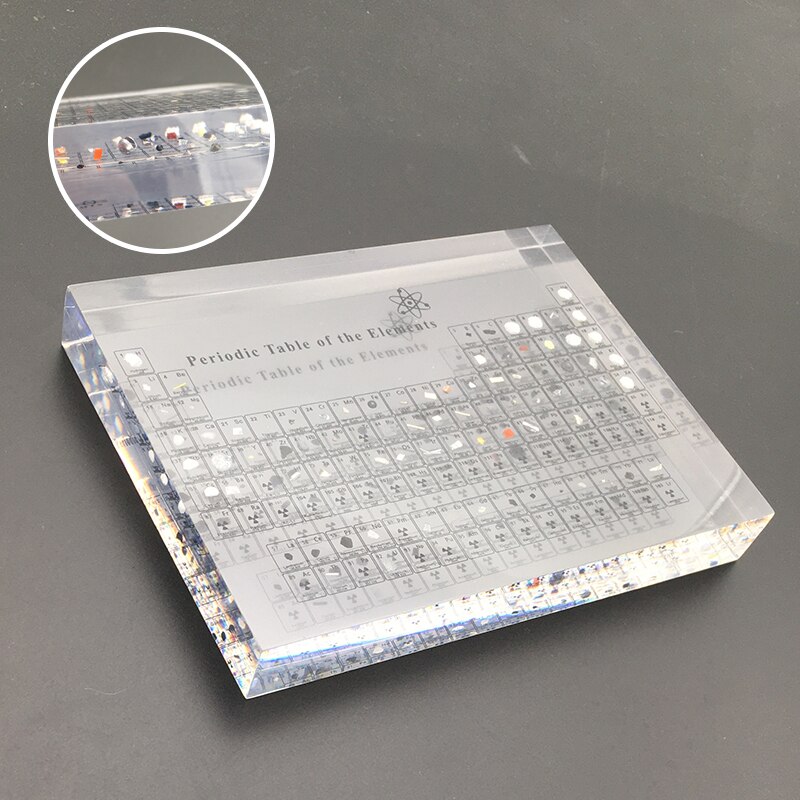 Acrylic Periodic Table Display With Real Elements Kids Teaching Birthday Teacher's Chemical Element craft Home Dec: Embedded-Clear
