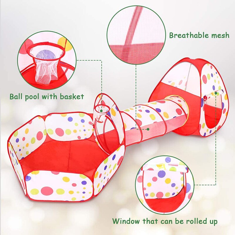 3 in 1 Portable Toys Tent Children's Play Tent For Kids Baby Toys Ball Pool Playpen Large Space Tunnel Play House