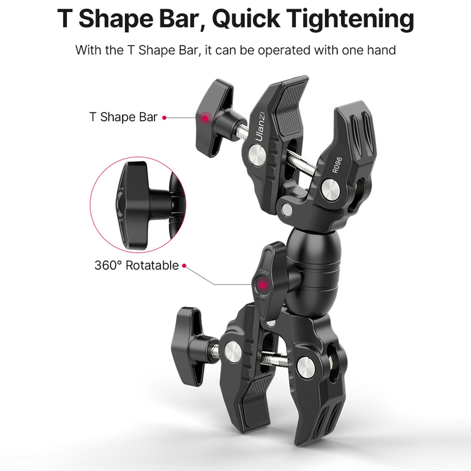 Ulanzi – Super pince métallique R094/ R096, avec bras magique à Double tête sphérique, vis 1/4 ", filetage 3/8", pour montage de caméra et moniteur de lumière