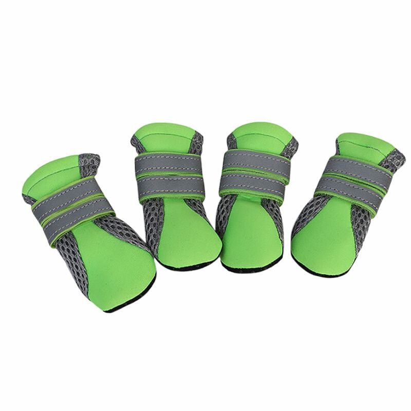 Chaussons imperméables et antidérapants 4 pièces | Pour l'extérieur, chaussons Anti taches chien chat, chaussons réfléchissants, chaussures avec semelle en caoutchouc, protection des pattes du Pet,: green / S