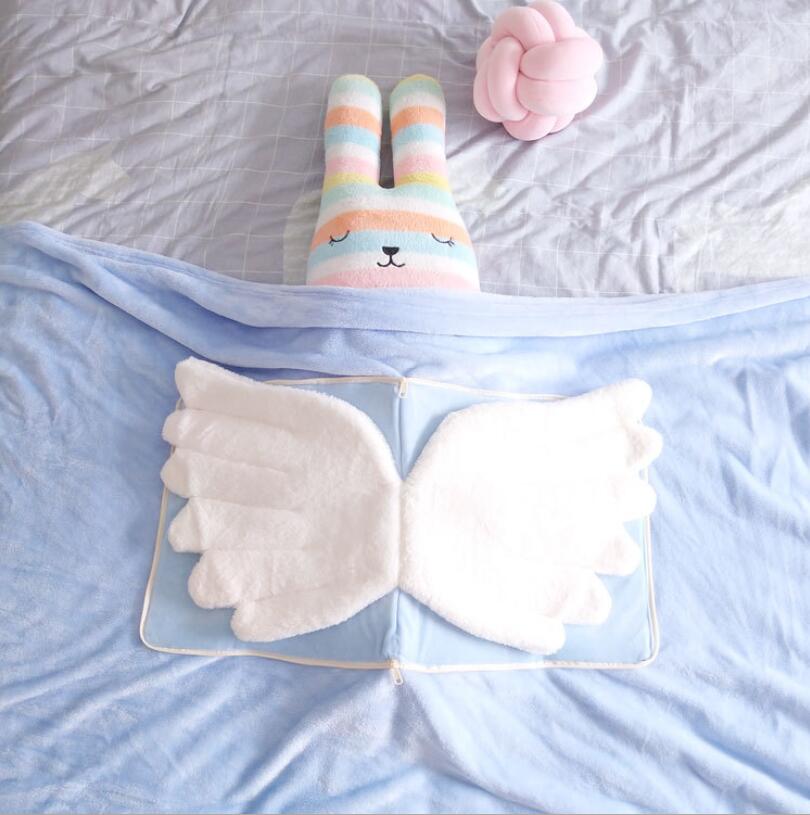 Englevinger baby tæppe nyfødt indpakning tæpper toddler spædbarn sengetøj dyne til seng sofa pude kurv klapvogn tæpper: Blå
