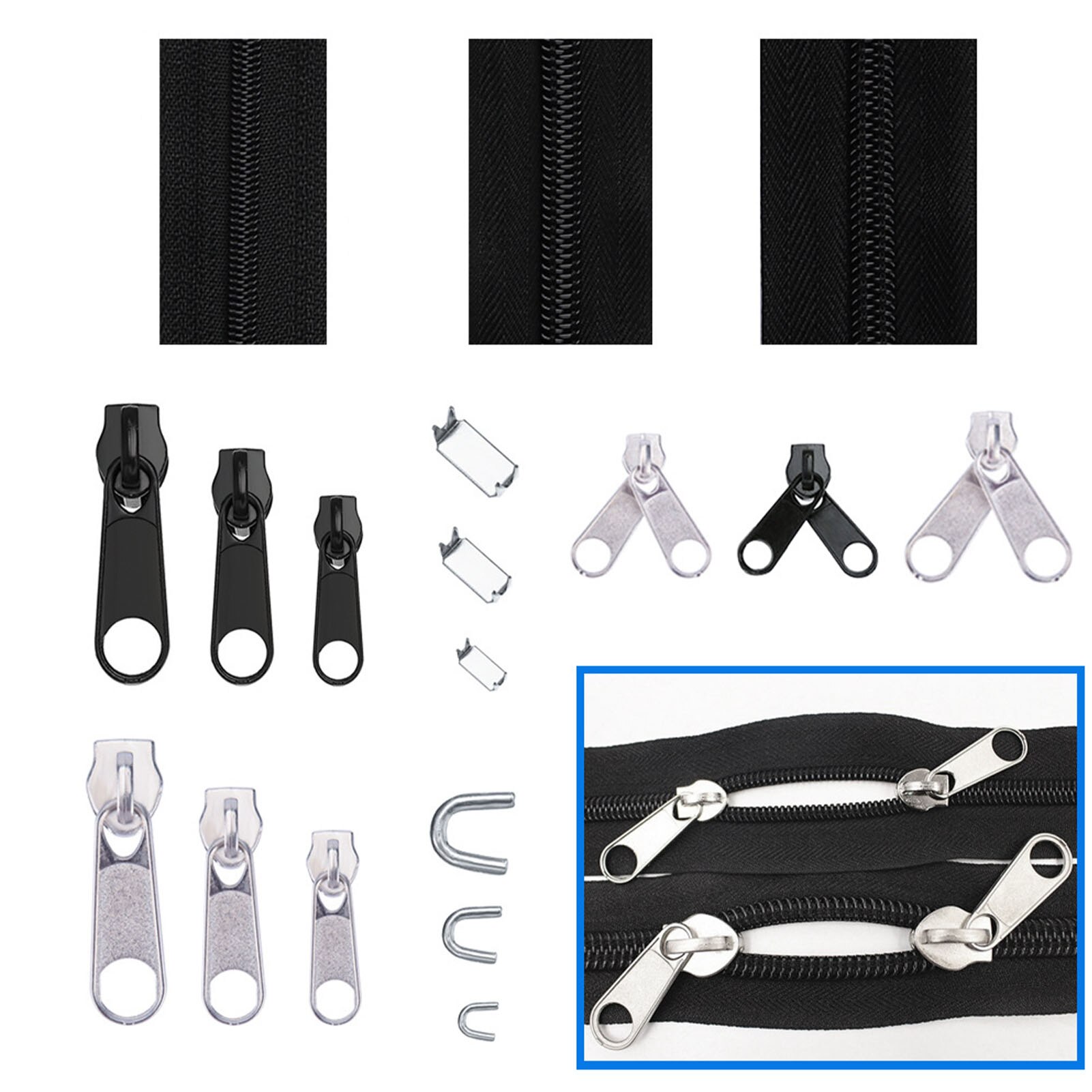 87PCS Replacement Zip Set Zip Repair Kit Various Sizes Of Replacement Zippers Are Available For Repairing Clothes Etc