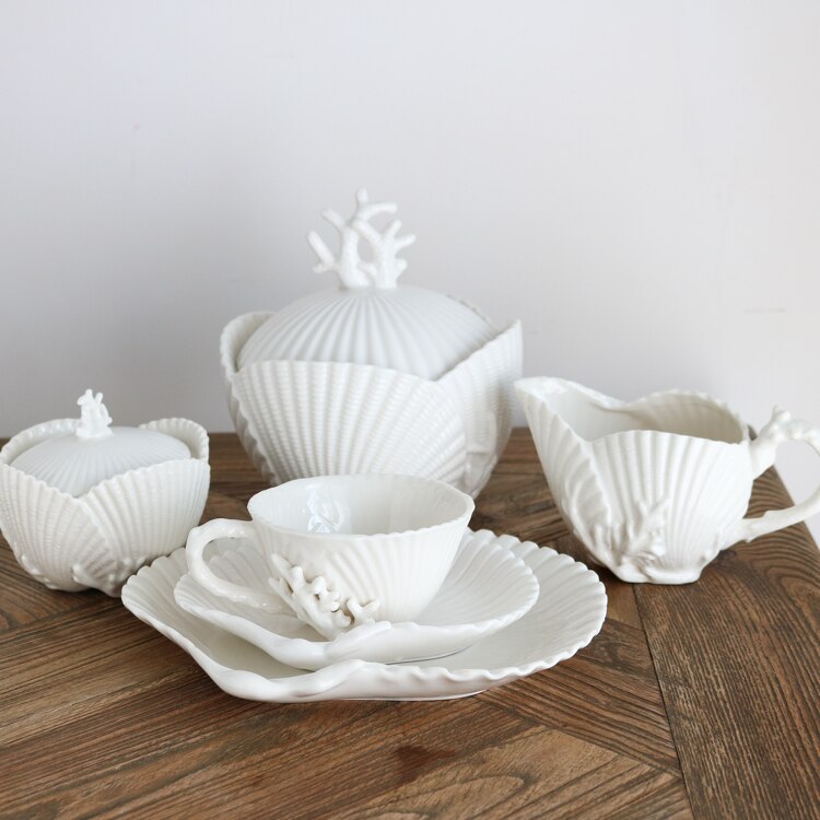 High-end Coral Shell Relief Series Coffee Cup And Saucer Milk Jug/Shell Plate Container