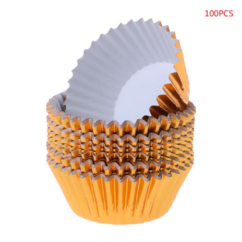 100PCS Paper Cupcake Cup Aluminium Foil Muffin Baking Cups Liners Cupcakes Case: deep golden