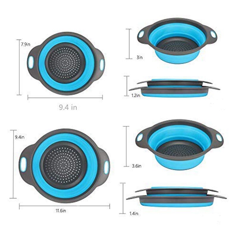 Juego de coladores plegables de silicona de grado alimenticio, colador de cesta de lavado de frutas y verduras, escurridor plegable de cocina, 2 uds.