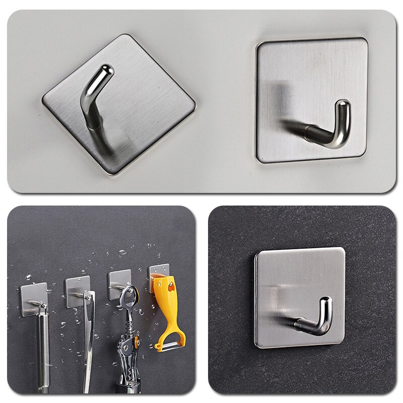 Geen schroef nodig moderne 304 roestvrijstalen zelfklevende badkamer vierkante handdoekhaak jas hoed deurhaak hanger badkameraccessoires