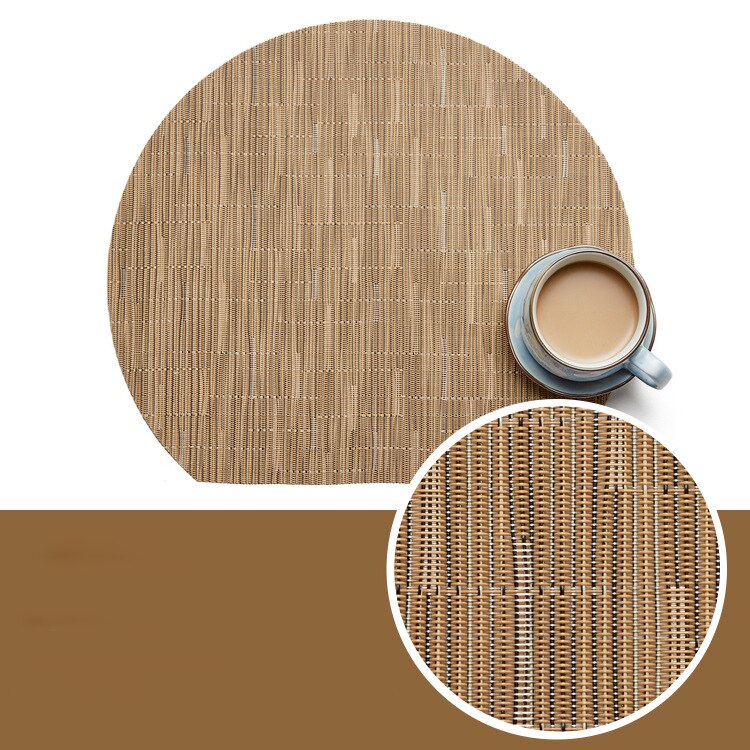 Mantel Individual de bambú para mesa de comedor, posavasos nórdico semicircular de PVC para cocina, Mantel Individual con almohadilla para taza, novedad: PVC Bamboo 04