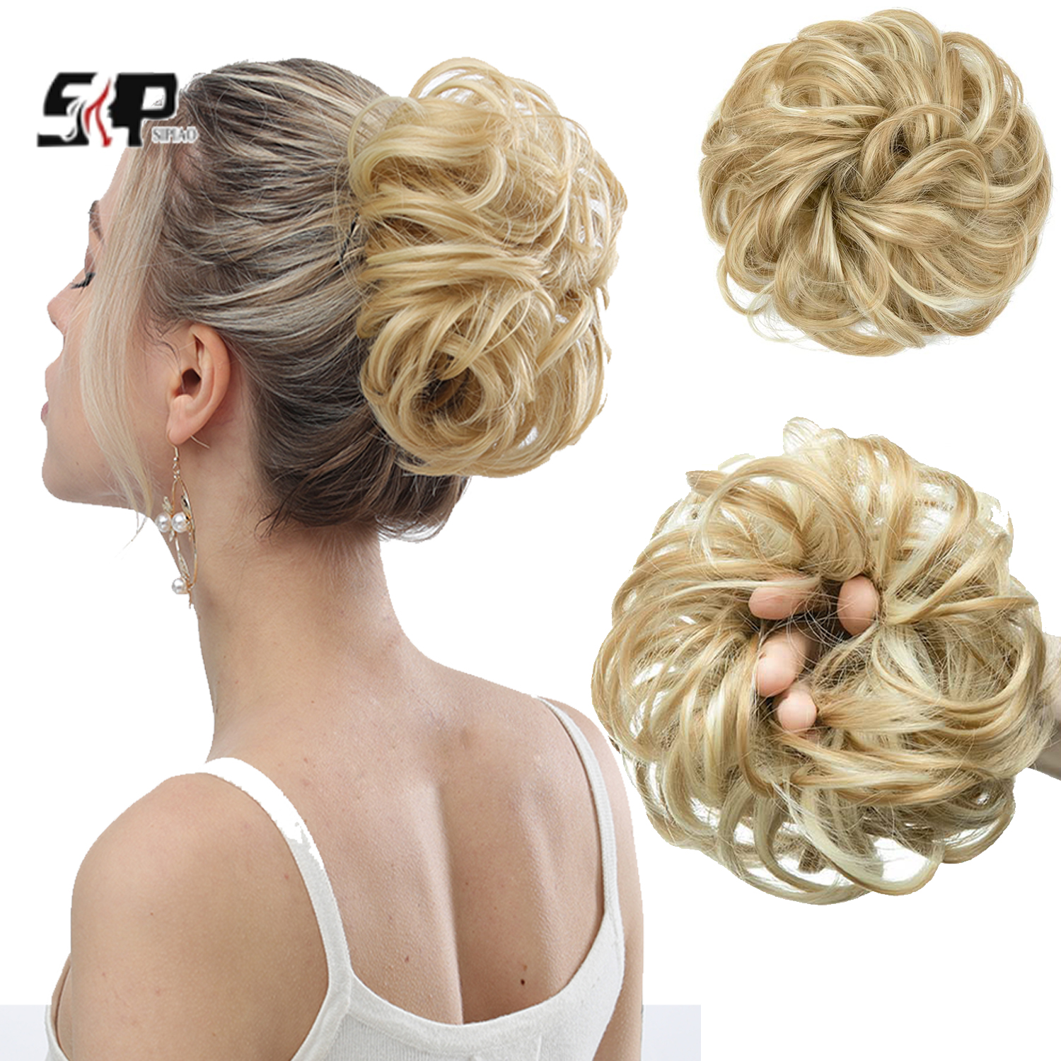 6-Zoll-Kunsthaar-Dutt-Erweiterungen, unordentliche lockige elastische Haargummis, Haarteile, Chignon, Krapfen, Hochsteckfrisur, Haarteile für Frauen: NC/4HL