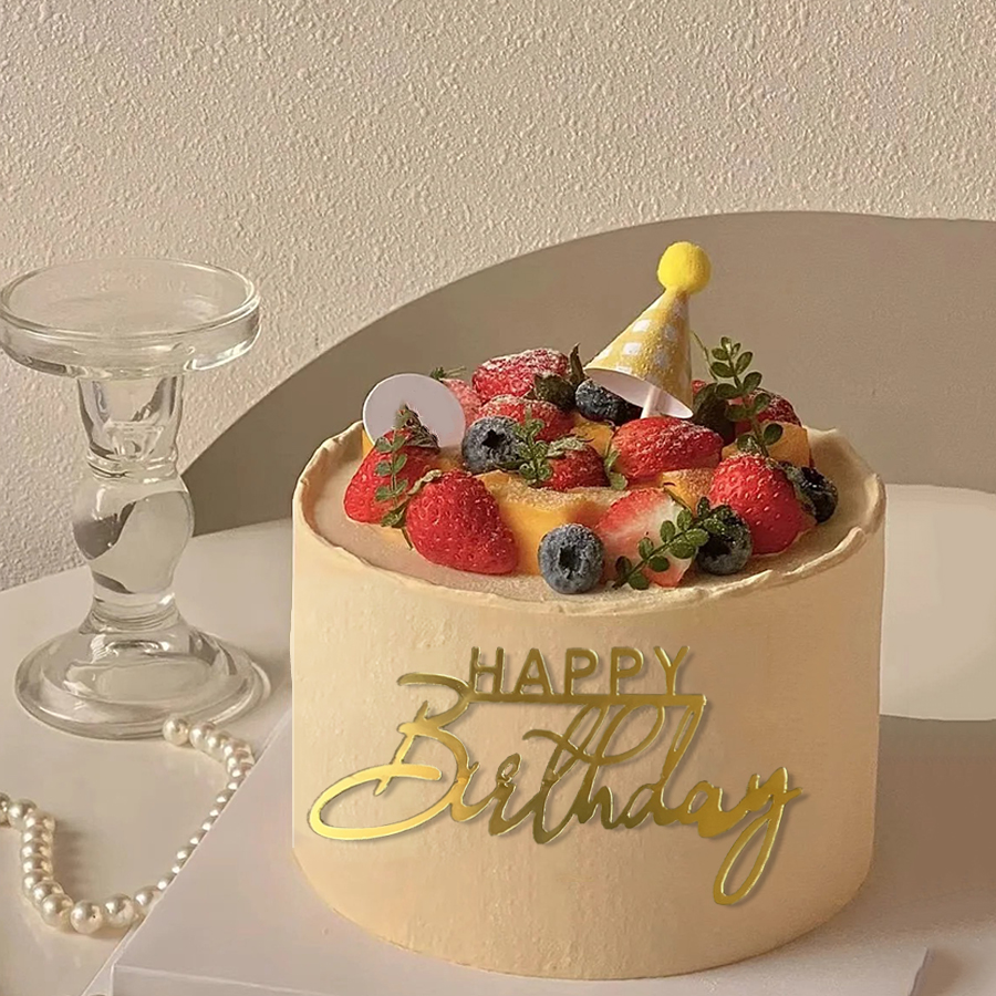 3pcs Unique Happy Birthday Cake Topper Gold Acrylic Birthday Cupcake Topper for Creativity Birthday Party Cake Decorations: PURPLE