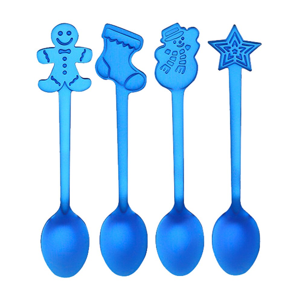 4Stck Edelstahl bunte Weihnachten Kaffee Löffel Griff Löffel Besteck Eis Trinken Werkzeug Weihnachten Hütte Besteck H5
