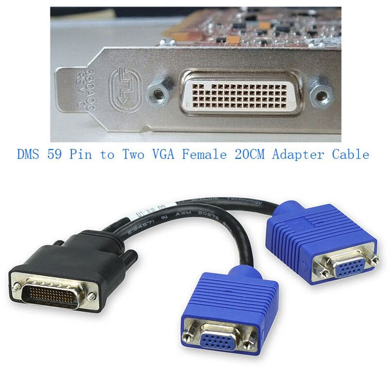 59 pin male DVI to 2 VGA female DMS-59 to Dual VGA video cable 20CM