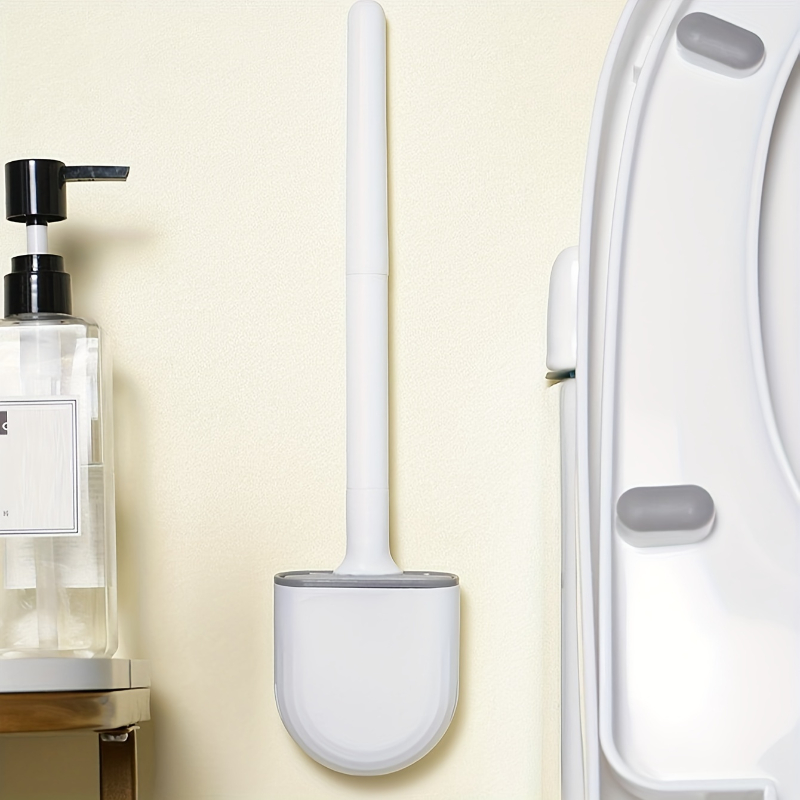 Escobilla de baño para inodoro, escobilla de baño montada en la pared, cabezal de cepillo plano de silicona, juego de cepillos limpiadores suaves de secado rápido, cepillo de limpieza