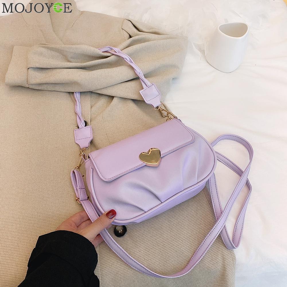 PU Leder Frauen Schulter Kupplung Tasche Gefaltetes Festes Farbe Bote Kleine Dame Crossbody Handtaschen