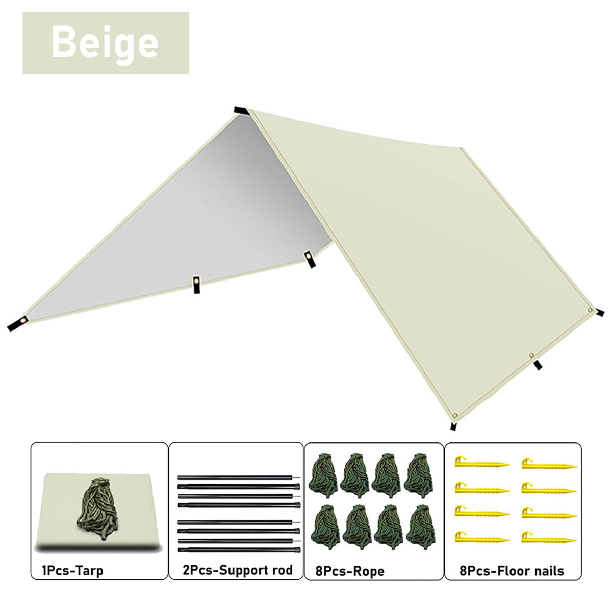Camping tent, portable hammock tarp, upgraded polyester 3000mm awning, includes tent stakes and carrying bag, easy to set up: 3*4M / WHITE