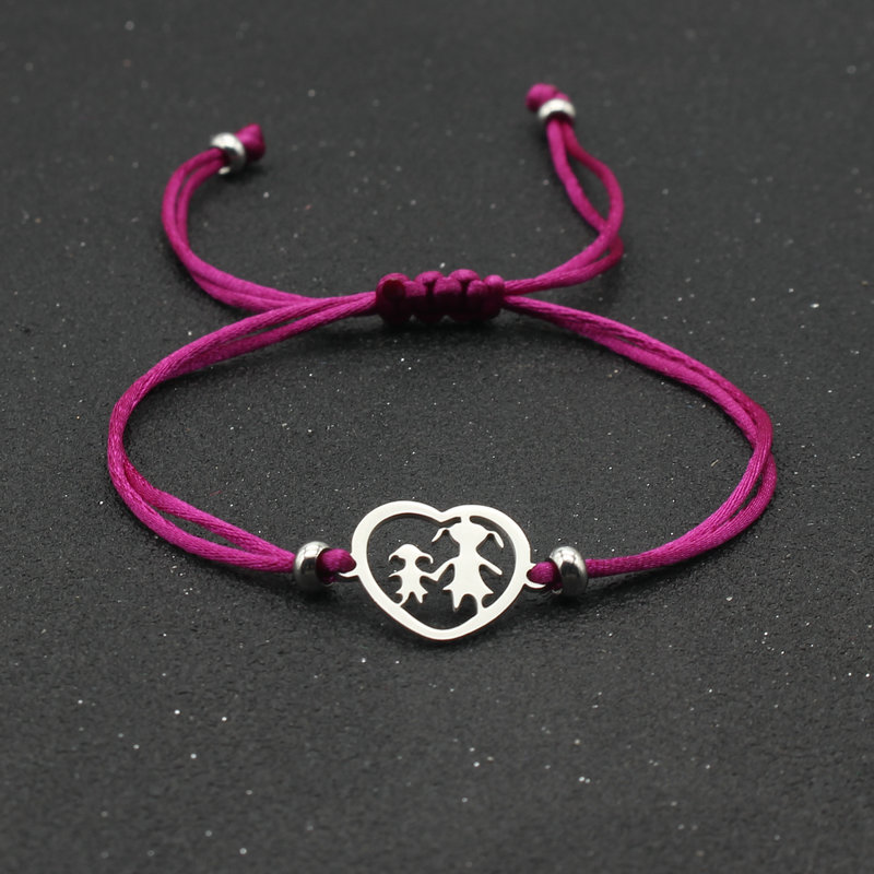 Handgemaakte Verstelbare Rood Touw Armband Roestvrij Staal Hartvormige Muzieknoot Charme Armbanden Voor Vrouwen Meisjes Sieraden: Rose red