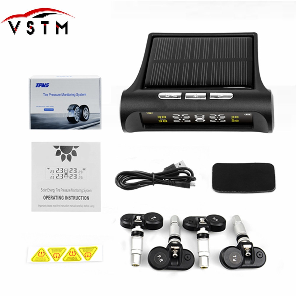 External / Internal Solar Power TPMS Car Tire Pressure Monitoring System LCD 4 Sensors for CARs Temperature Warning CAR Safety