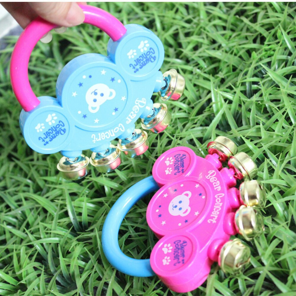 6Pcs Jingle Bell Plastic Handvat Bear Patroon Rvs Muziek Instrument Slee Bel Voor Kinderen Baby