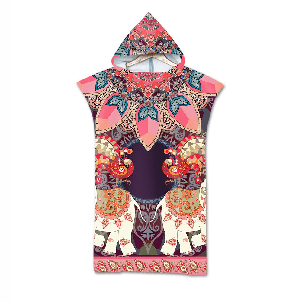 Gedrukt Olifant Volwassen Duikpak Veranderen Gewaden Poncho Hood Sneldrogend Hooded Strandlaken Absorberende Zweet-Absorberende Zwemmen gewaad: color 3