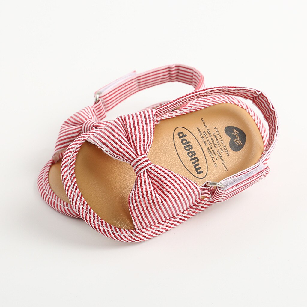 Peuter Baby Baby Sandalen Pasgeboren Kinderen Zachte Botton Sandaal Eerste Wandelaars Strik Schoenen Streep Gedrukt Open Teen Sandalen: Roze / 4