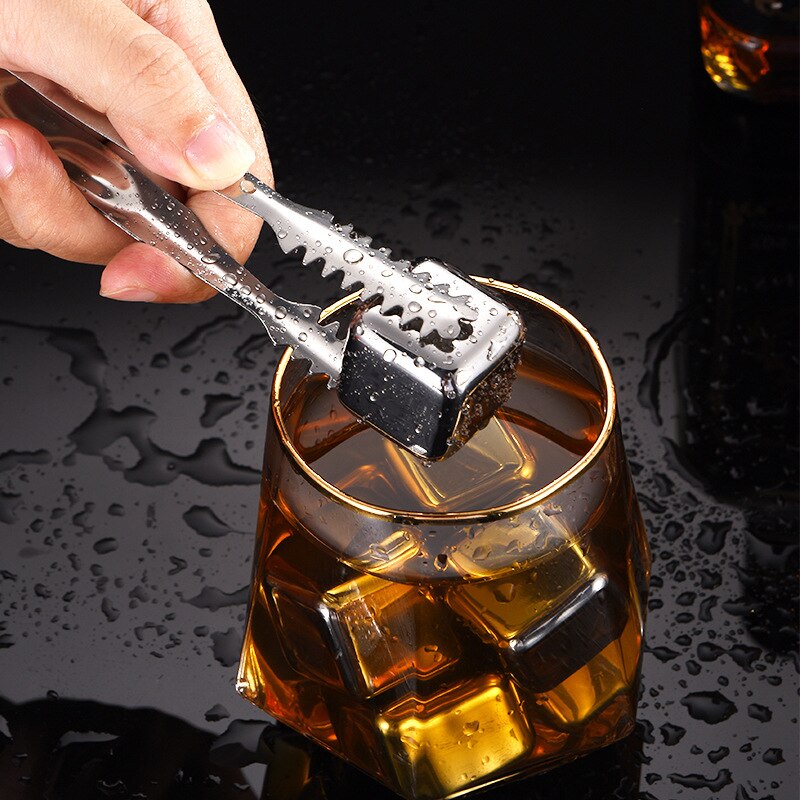 Reusable Stainless Steel Ice Cubes, Whiskey Stones, Whiskey Cubes Tray and Ice Tong Bundle