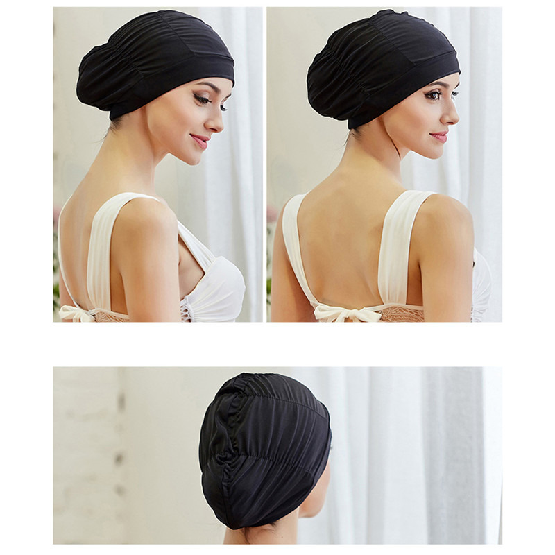 Gorro de baño de nailon elástico para mujer y niña, gorro de baño de pelo largo, drapeado elástico, tamaño libre, turbante deportivo para piscina