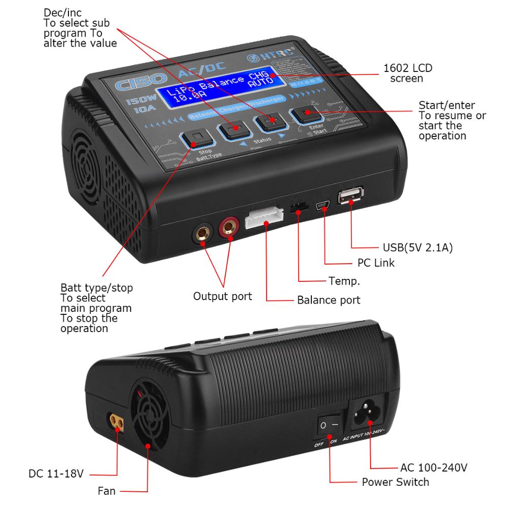 HTRC C150 150W 10A lipo ladegerät AC/DC RC Batterie Smart für LiPo LiHV Leben Lilon NiCd NiMh pb batterie entlader Balance Ladegerät