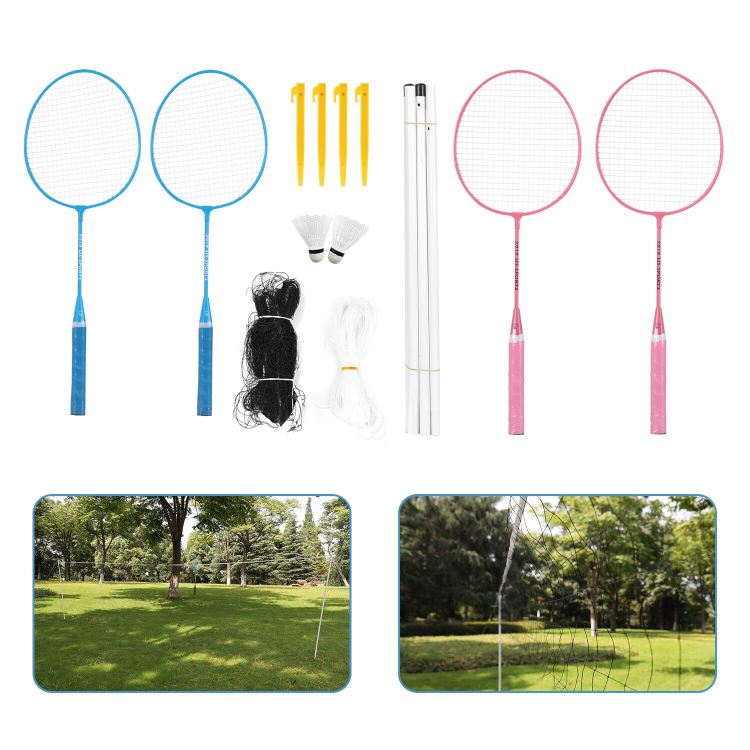 Family Badminton Set Badminton Rackets 4 Packs Badminton Rack With Net Portable Outdoor Exercise Fitness badminton training set: for Adult