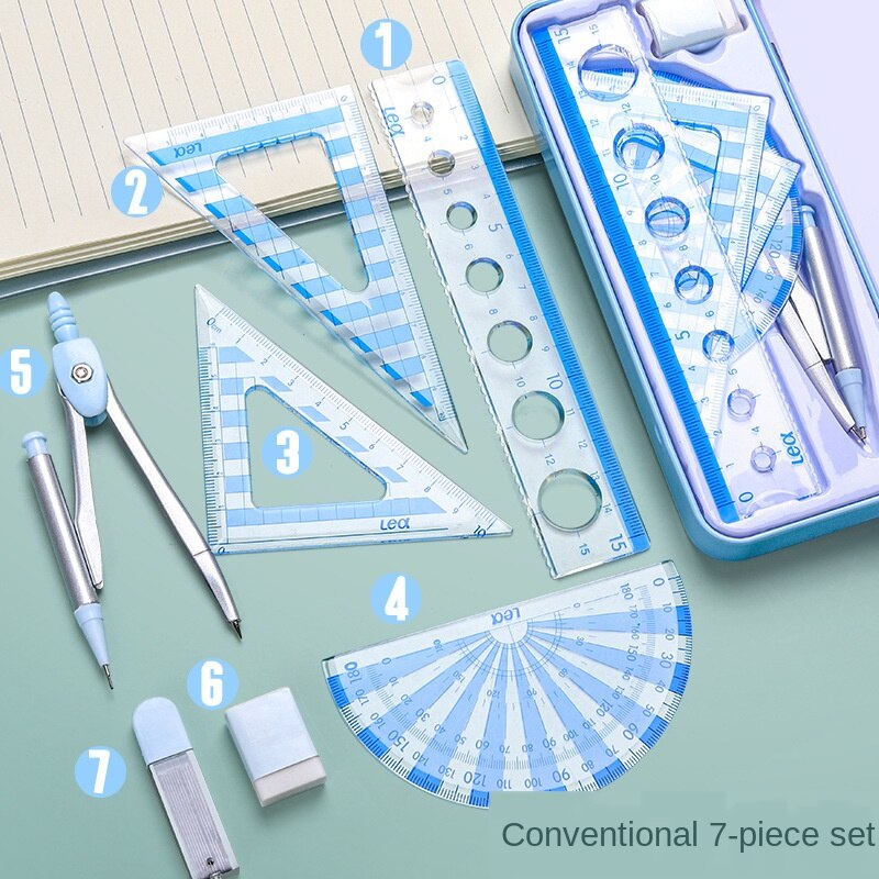 Set of Rulers, Compasses, Drawing Four-piece Ruler, Elementary and Middle School Students, Triangle Protractor, Test Ruler Set