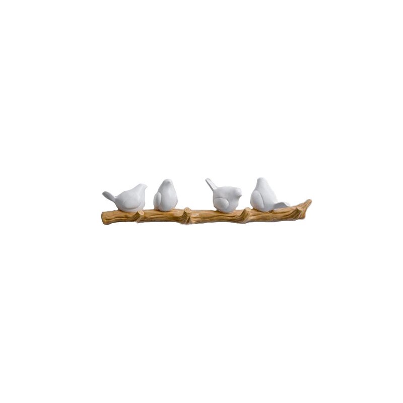 Colgador de pared con pájaros de resina, gancho para colgar llaves, abrigos, toallas, sombreros, bolsos, para sala de estar, cocina, accesorios para el hogar, decoración de paredes: 4 Birds-White