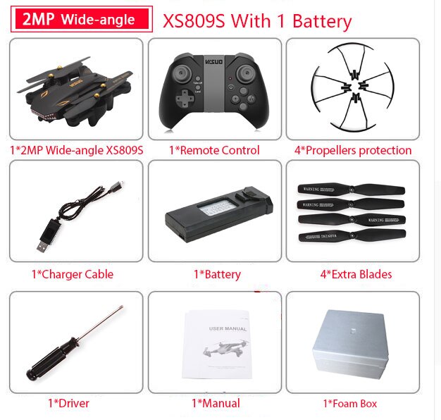 Visuo xs809s xs809hw foldbar selfie drone med vidvinkel 0.3mp/2mp hd kamera quadcopter wifi fpv rc helikopter mini dron: Xs809s 200w skum