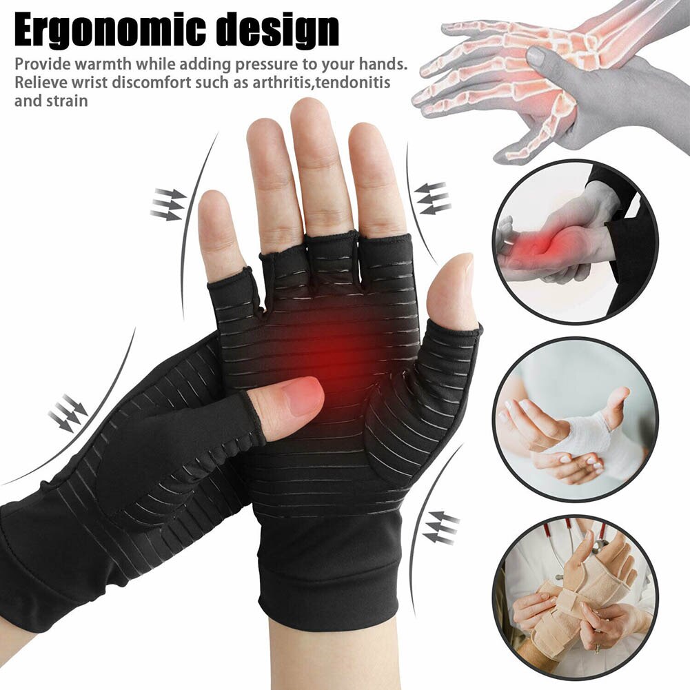 Good Healthy Copper Fiber Compression Arthritis Gloves Pain Relief Wrist Joints Support Brace