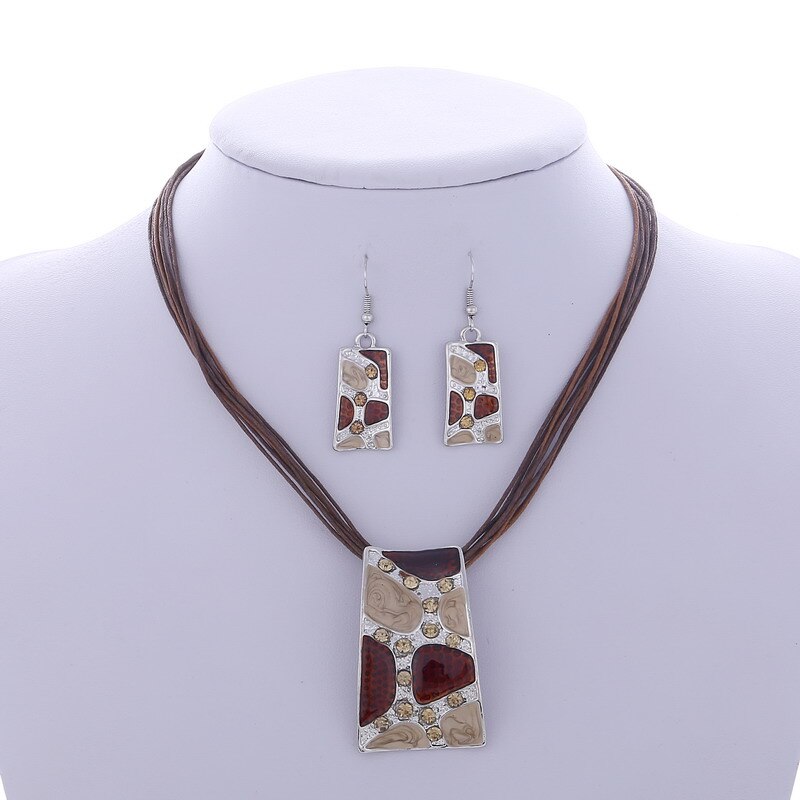 MINHIN nuovo Set di collana a catena in pelle con gemma smaltata per Set di gioielli da sposa per feste Set di gioielli estivi da donna